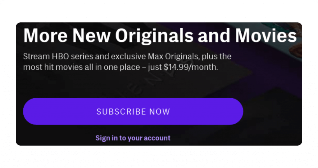 The HBO Max subscribe button